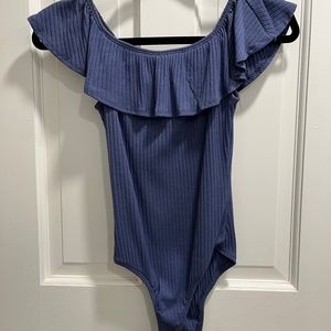 Blue Off the Shoulder Kendall and Kylie Bodysuit (Small)